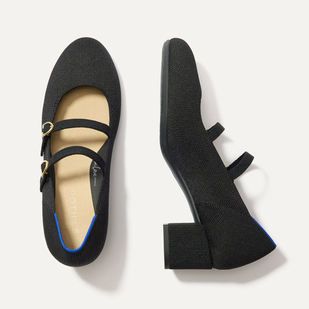 The Double Buckle Mary Jane Heel in Black | Rothys Women