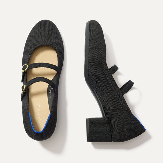 The Double Buckle Mary Jane Heel in Black | Rothys Women