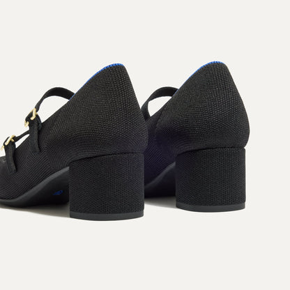 The Double Buckle Mary Jane Heel in Black | Rothys Women