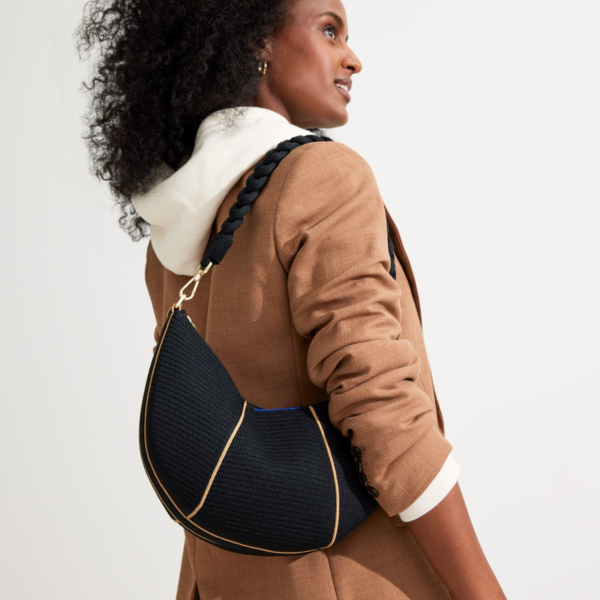 The Shoulder Strap in Black Braid | Rothys Bags
