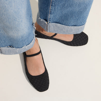 The Max Square Mary Jane in Black Sand | Rothys Women