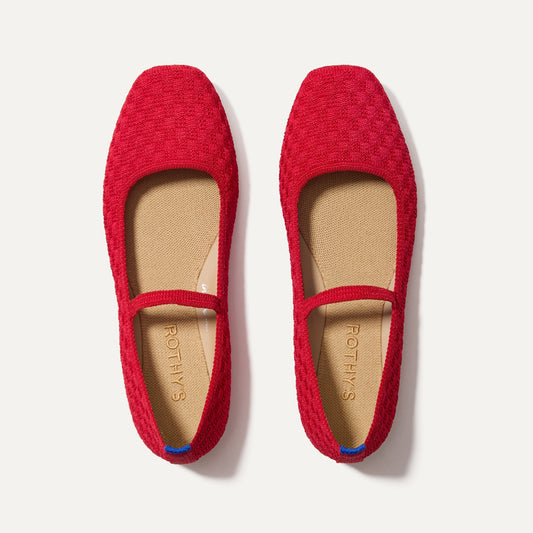 The Max Square Mary Jane in Red Crisp Basketweave | Rothys Women