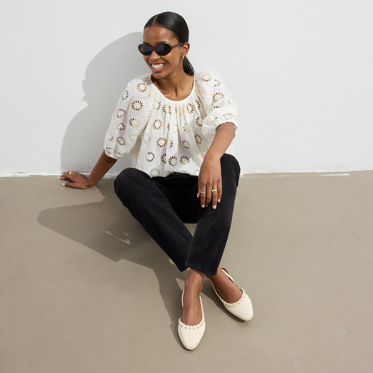 The Almond Slingback in Eyelet Ivory | Rothys Women