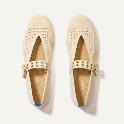 The Max Buckle Mary Jane in Off White Mesh | Rothys Women