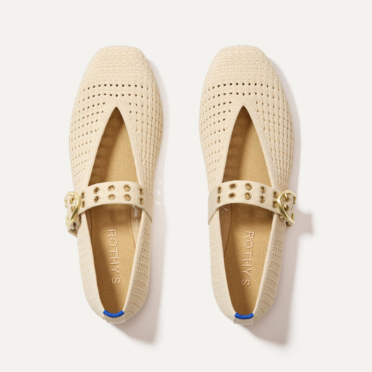 The Max Buckle Mary Jane in Off White Mesh | Rothys Women