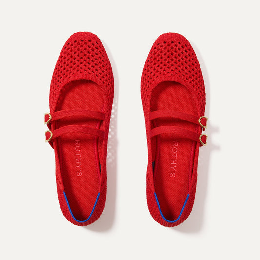 The Double Buckle Mary Jane in Bright Red Mesh | Rothys Women