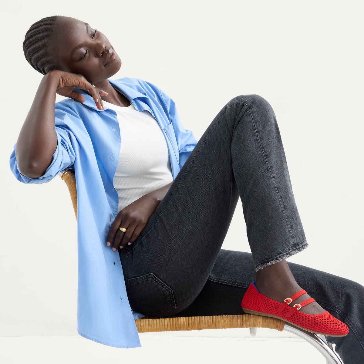 The Double Buckle Mary Jane in Bright Red Mesh | Rothys Women
