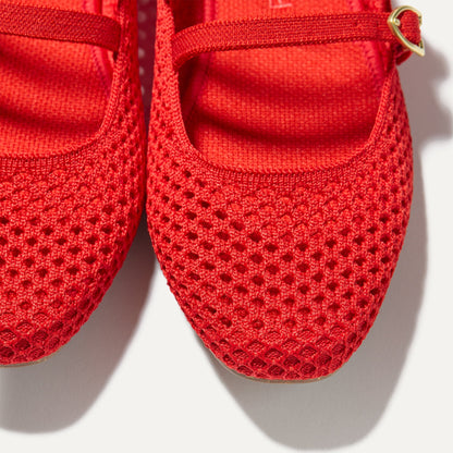 The Double Buckle Mary Jane in Bright Red Mesh | Rothys Women