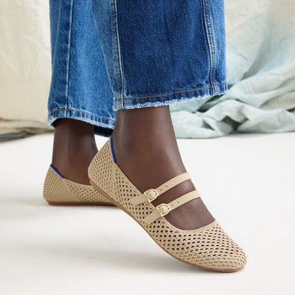 The Double Buckle Mary Jane in Dune Mesh | Rothys Women