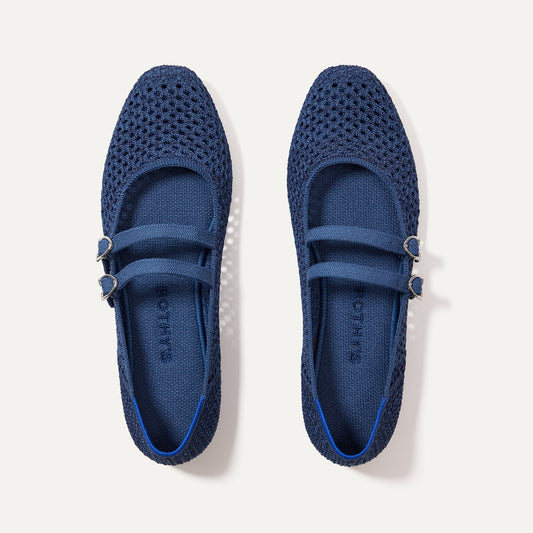 The Double Buckle Mary Jane in Blue Mesh | Rothys Women