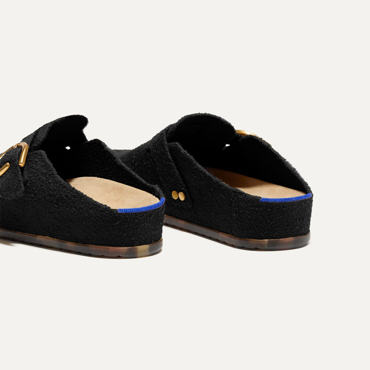 The Buckle Clog in Soft Black Bouclé | Rothys Women