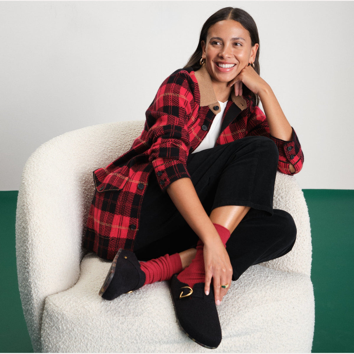 The Buckle Clog in Soft Black Bouclé | Rothys Women