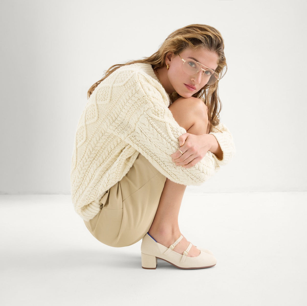 The Double Buckle Mary Jane Heel in Conch | Rothys Women