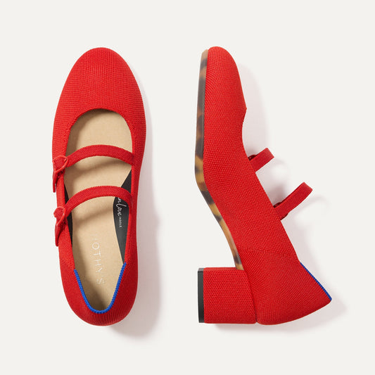 The Double Buckle Mary Jane Heel in Bright Red | Rothys Women
