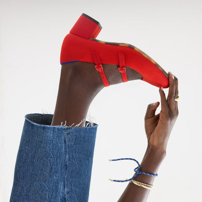 The Double Buckle Mary Jane Heel in Bright Red | Rothys Women