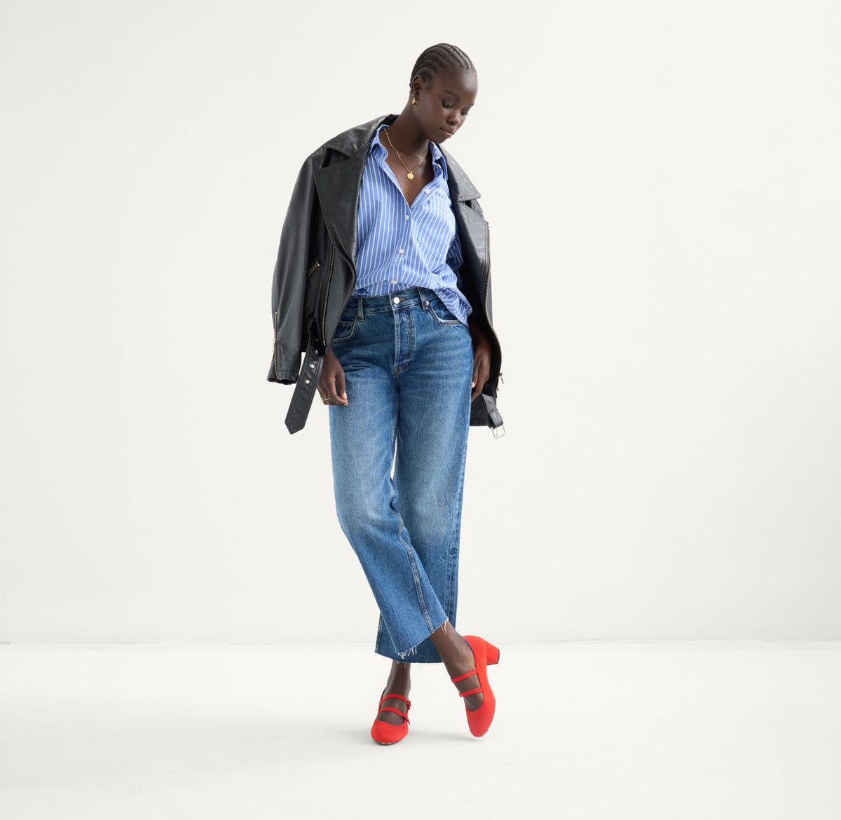 The Double Buckle Mary Jane Heel in Bright Red | Rothys Women