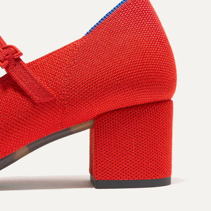 The Double Buckle Mary Jane Heel in Bright Red | Rothys Women