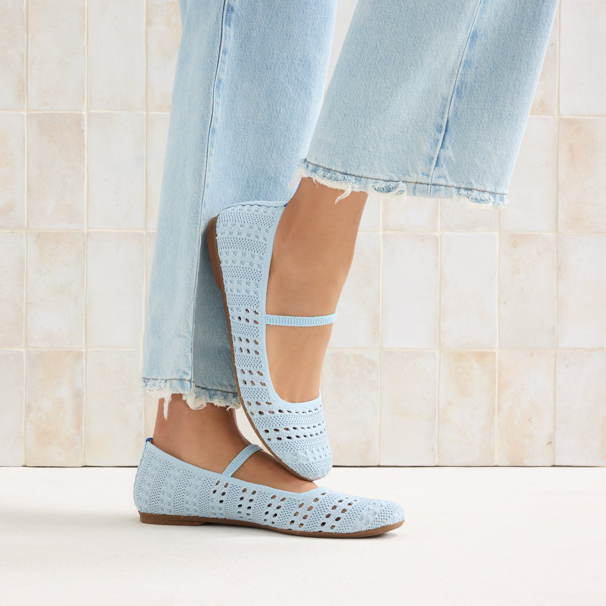 The Max Square Mary Jane in Powder Blue Crochet | Rothys Women