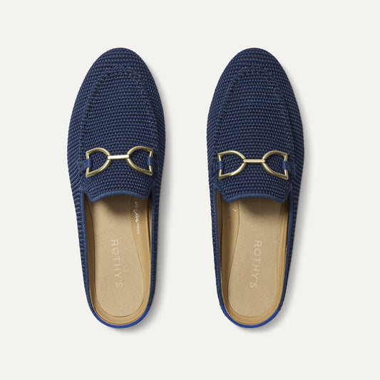 The Double Bit Loafer Mule in Blue Raffia-Knit | Rothys Women