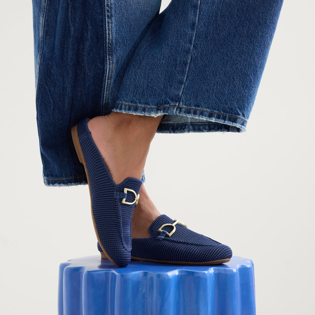 The Double Bit Loafer Mule in Blue Raffia-Knit | Rothys Women