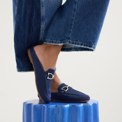The Double Bit Loafer Mule in Blue Raffia-Knit | Rothys Women