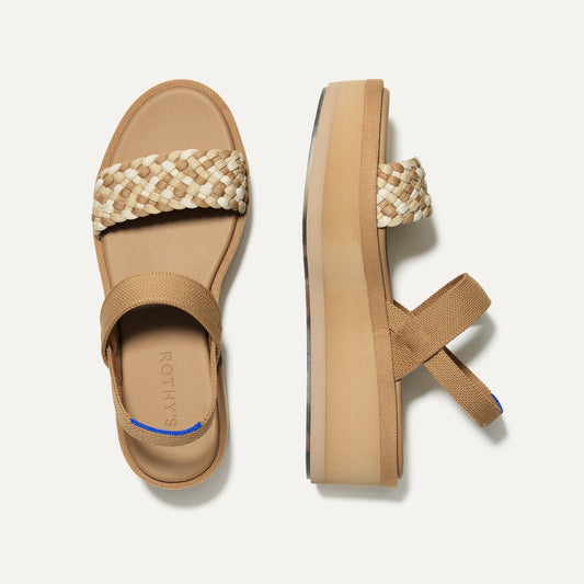 Women's Ankle Strap Platform Sandal in Beach Sand Woven | Rothys Women