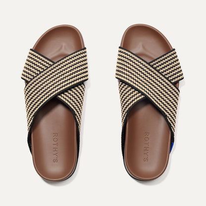 The Weekend Slide in Toffee Stripe | Rothys Women