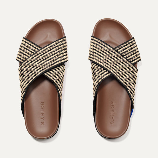 The Weekend Slide in Toffee Stripe | Rothys Women