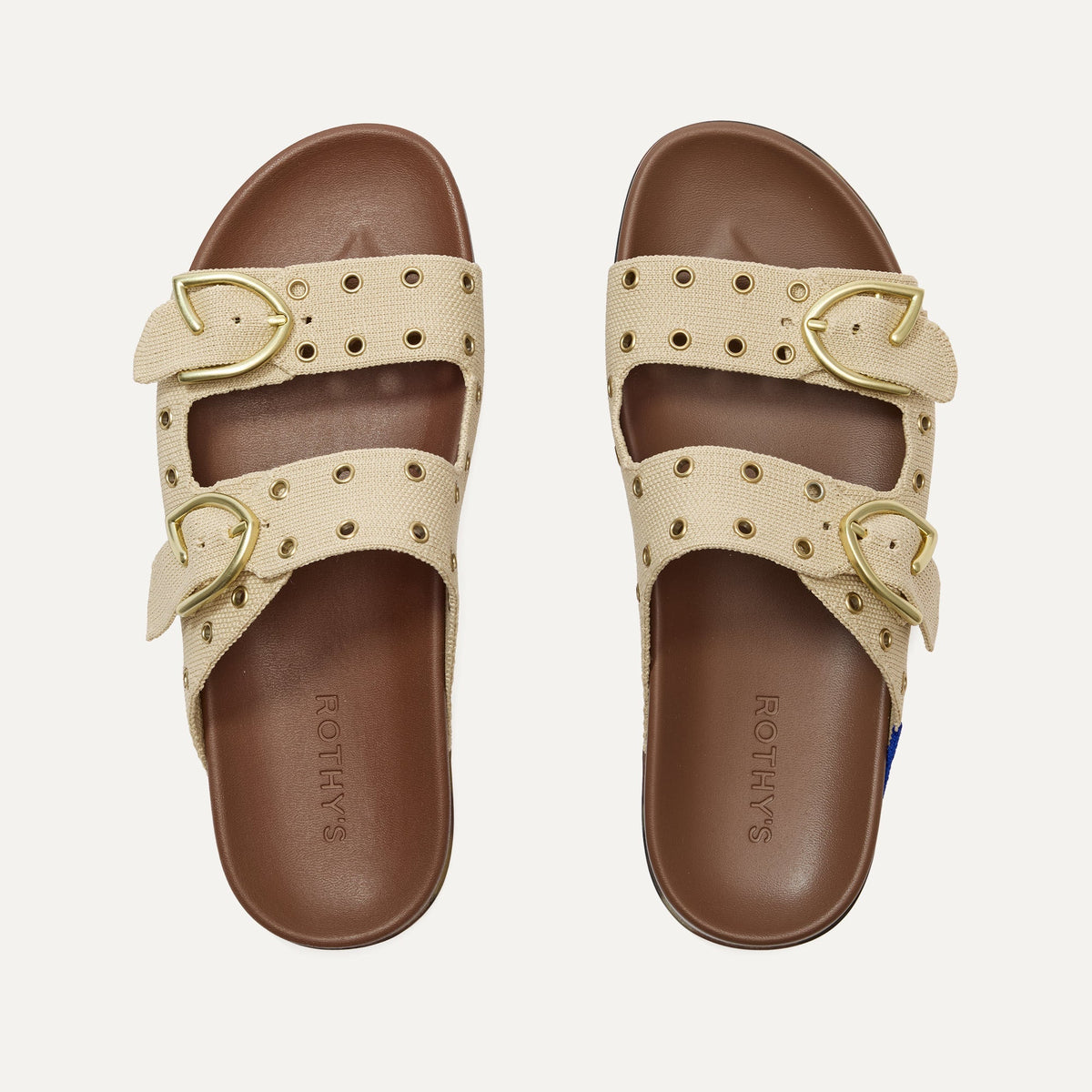 The Buckle Slide in Eyelet Wheat | Rothys Women