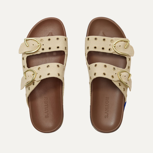 The Buckle Slide in Eyelet Wheat | Rothys Women