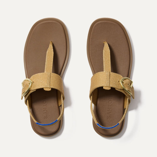 The T-Strap Sandal in Metallic Golden Sun | Rothys Women