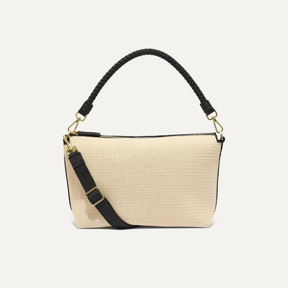 The Daily Crossbody in Black and White Raffia-Knit | Rothys Women|Bags
