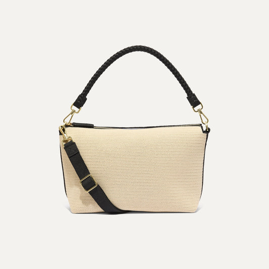 The Daily Crossbody in Black and White Raffia-Knit | Rothys Women|Bags