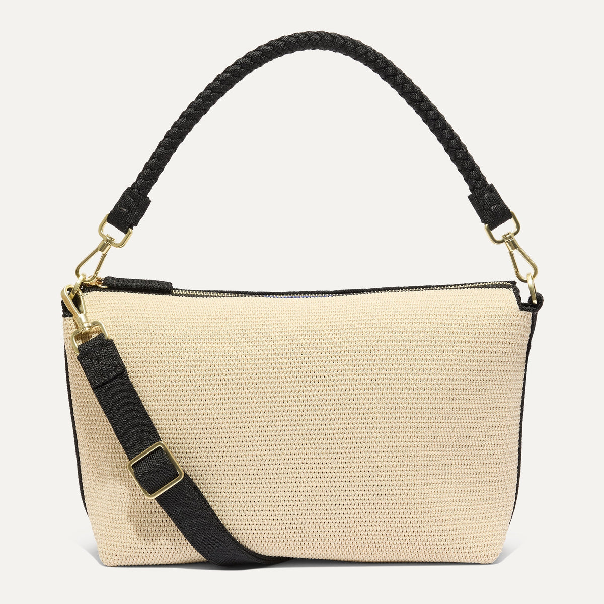 The Daily Crossbody in Black and White Raffia-Knit | Rothys Women|Bags