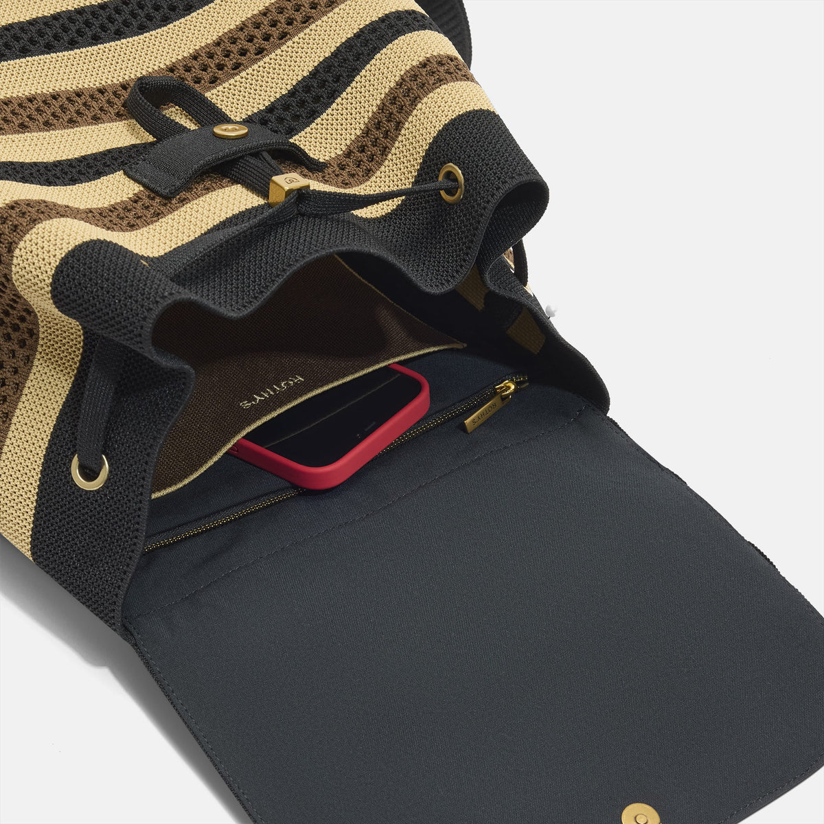 The Cinch Backpack in Mocha Stripe Crochet | Rothys Women|Bags