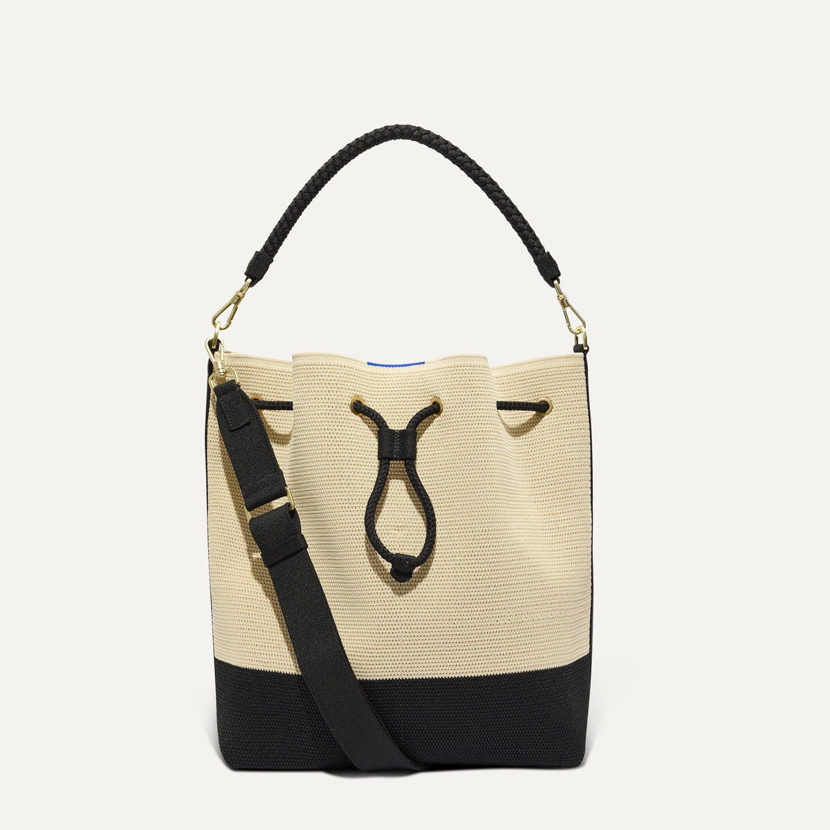 The Cinch Bucket Bag in Black and White Raffia-Knit | Rothys Women|Bags