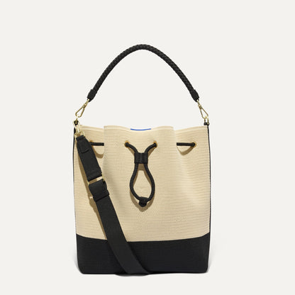 The Cinch Bucket Bag in Black and White Raffia-Knit | Rothys Women|Bags