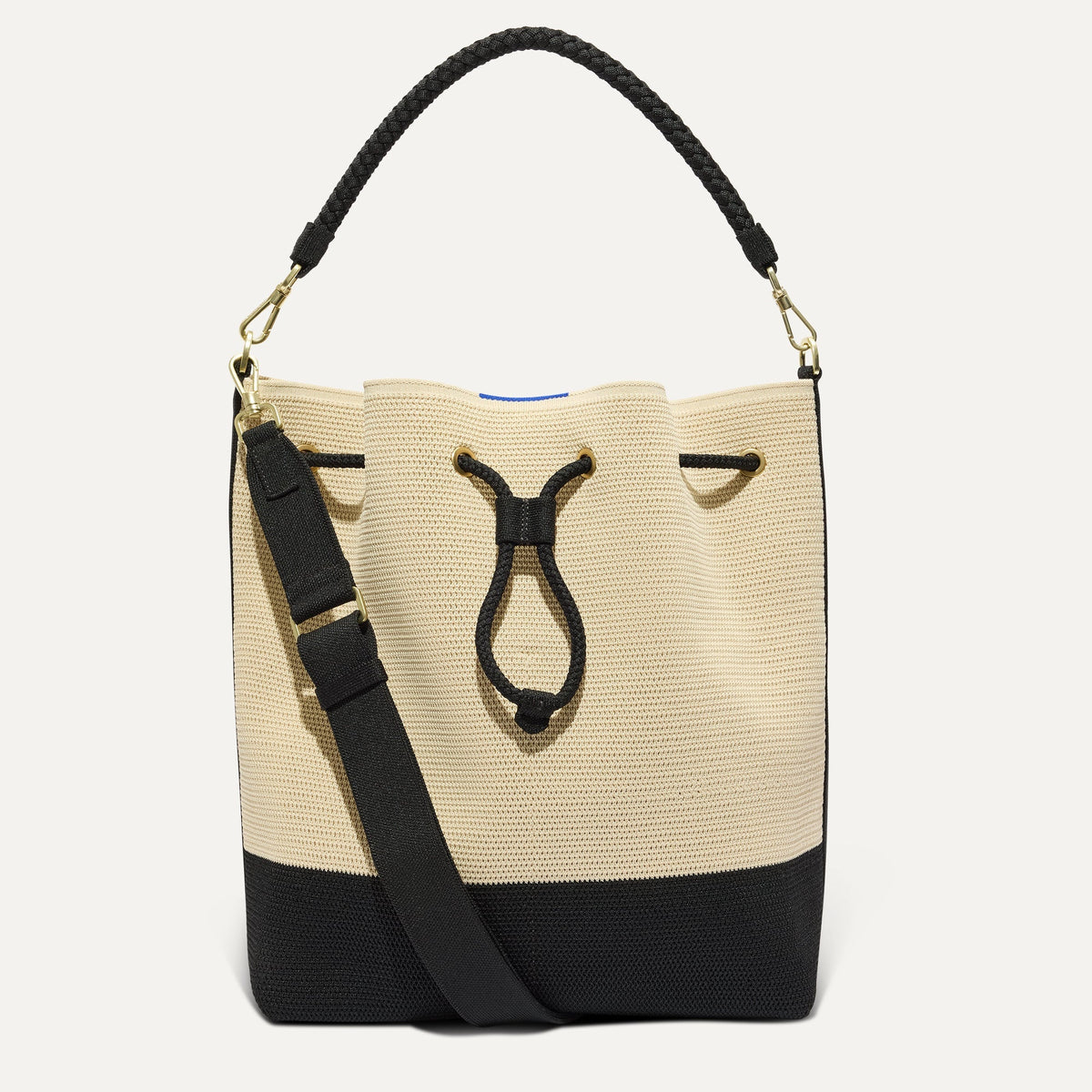 The Cinch Bucket Bag in Black and White Raffia-Knit | Rothys Women|Bags