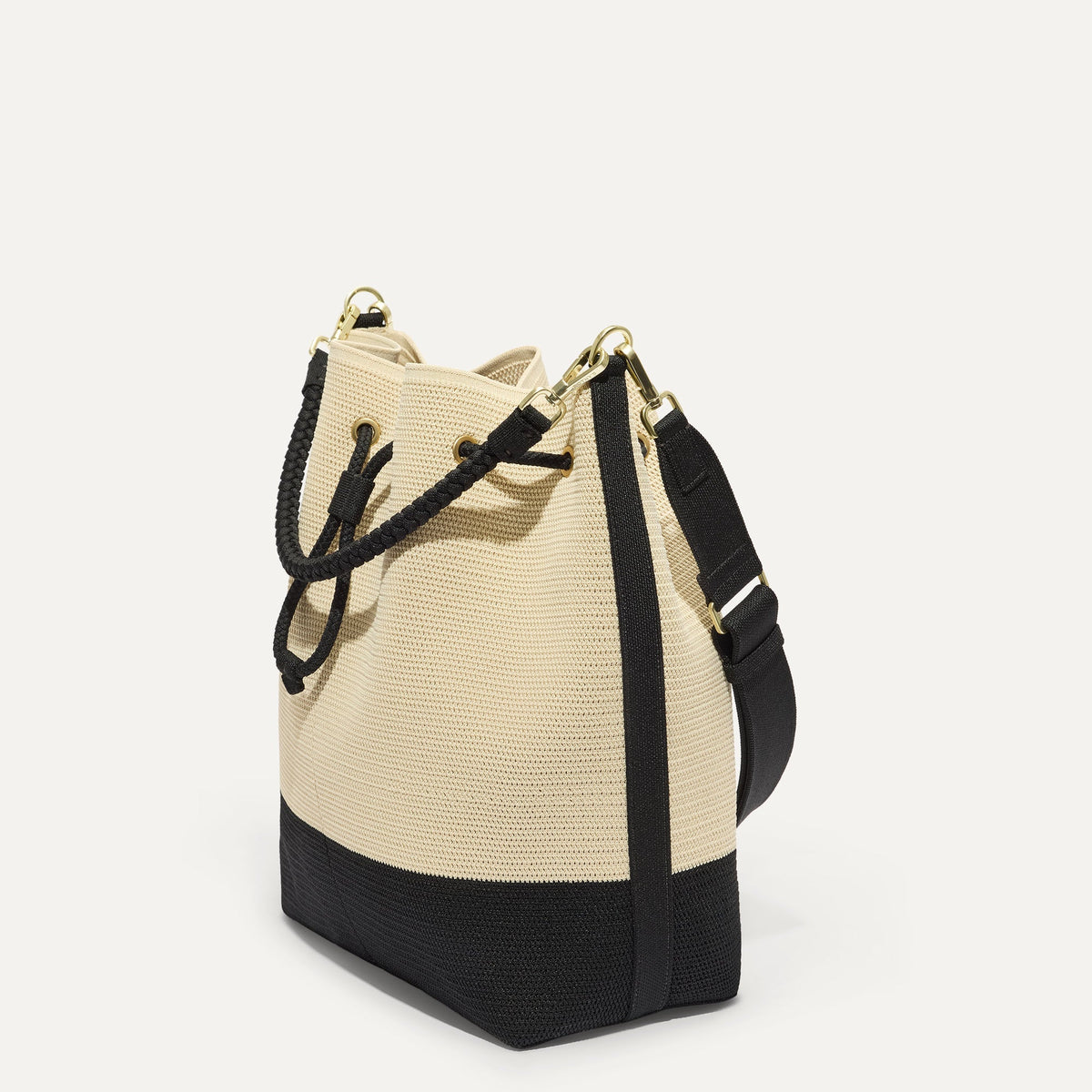 The Cinch Bucket Bag in Black and White Raffia-Knit | Rothys Women|Bags