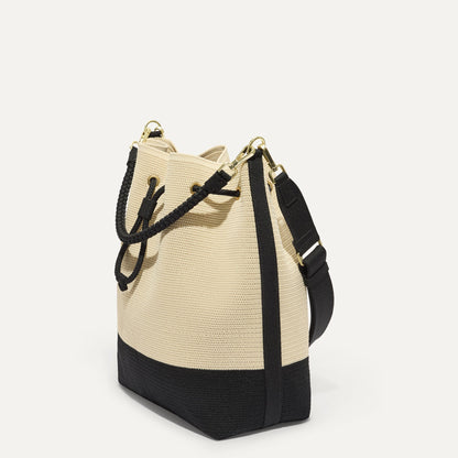The Cinch Bucket Bag in Black and White Raffia-Knit | Rothys Women|Bags