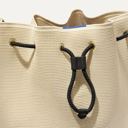 The Cinch Bucket Bag in Black and White Raffia-Knit | Rothys Women|Bags