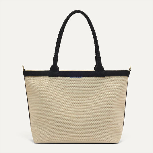 The Lightweight Zipper Tote in Black and White Raffia-Knit | Rothys Women|Bags