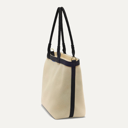 The Lightweight Zipper Tote in Black and White Raffia-Knit | Rothys Women|Bags