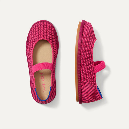 Girls' Mini Mary Jane in Raspberry Stripe | Rothys Women|Men|Kids|New