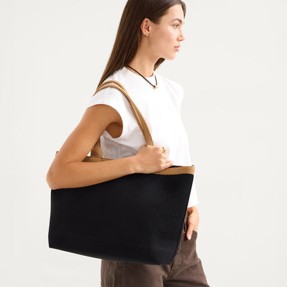 The Lightweight Zipper Tote in Black Espresso Open-Knit | Rothys Bags