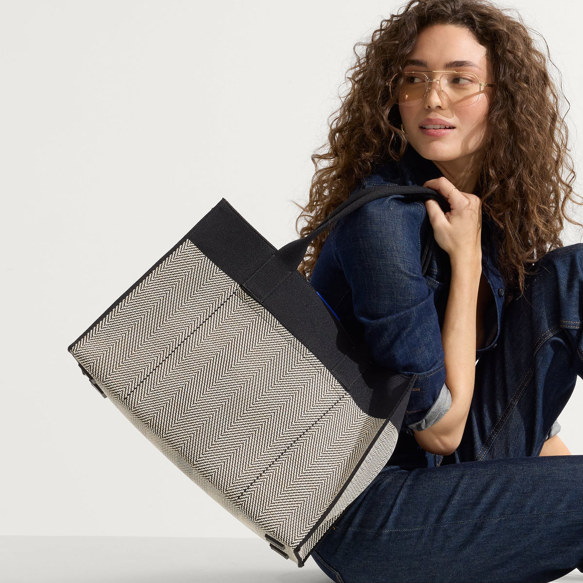 The Classic Tote in Black Herringbone | Rothys Bags