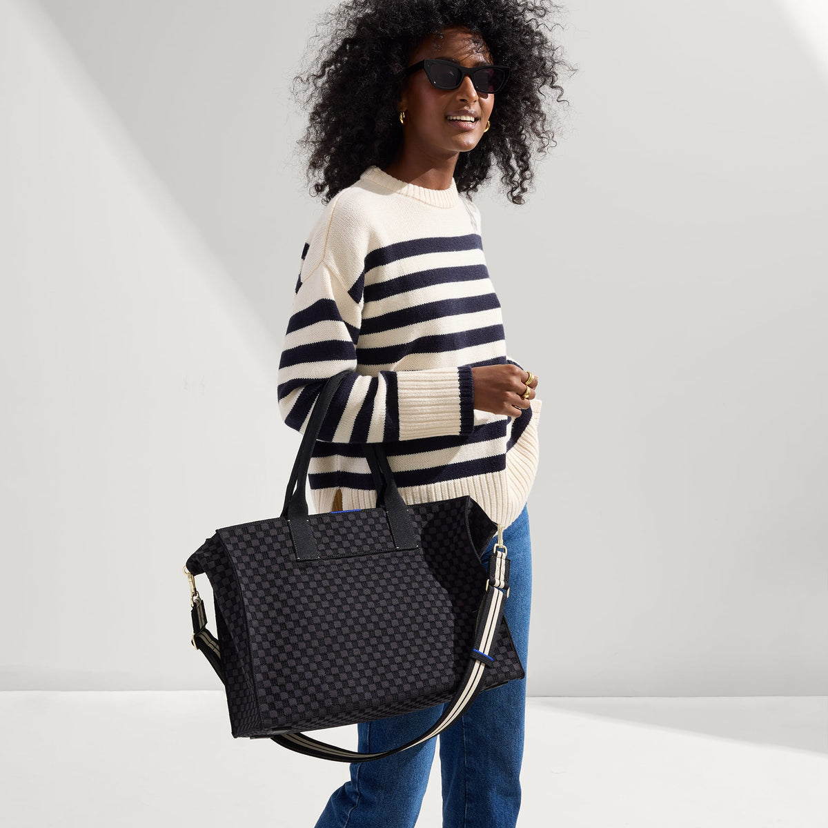 Crossbody Strap in Black and White Stripe | Rothys Bags