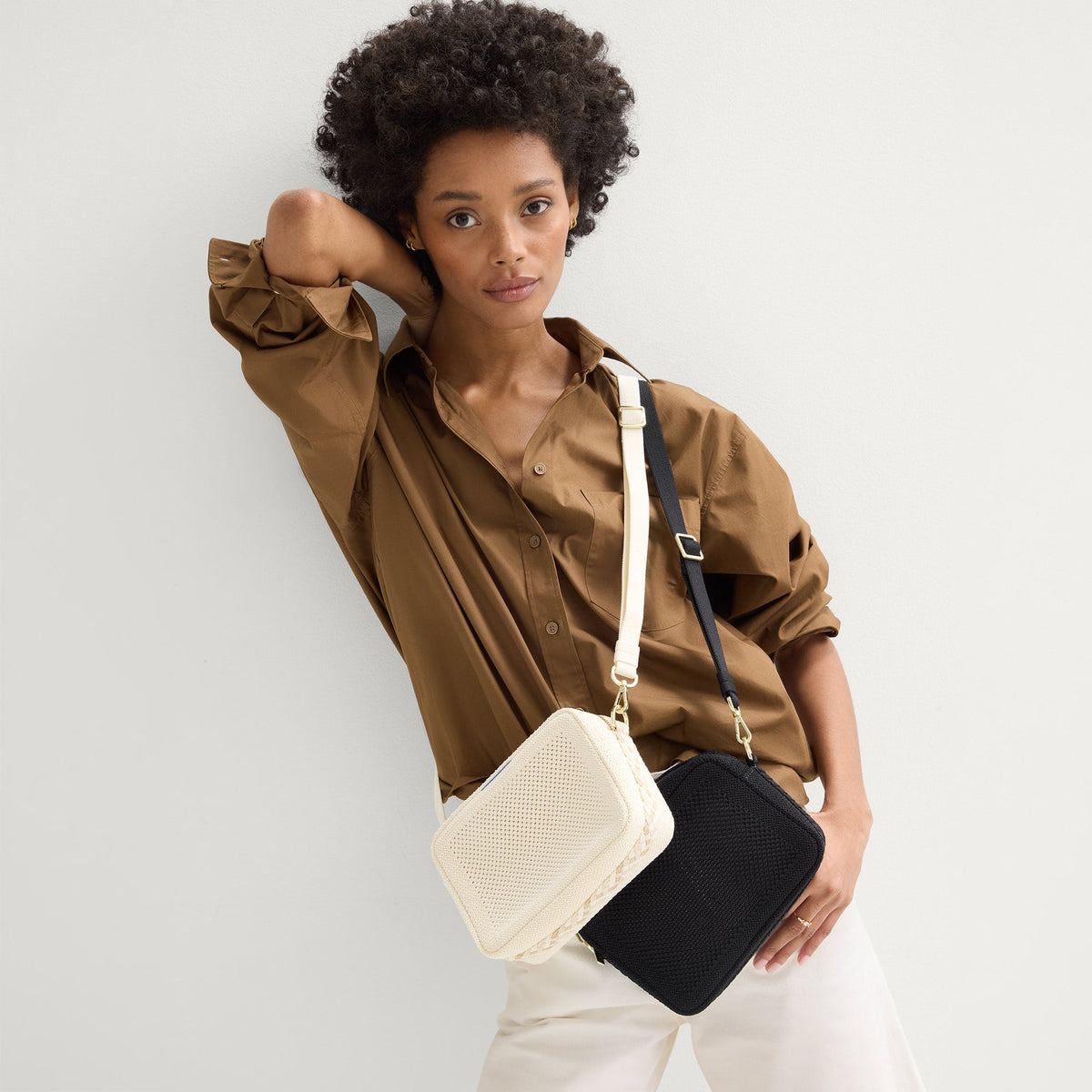 The Crossbody Camera Bag in Cream Twist Open-Knit | Rothys Bags