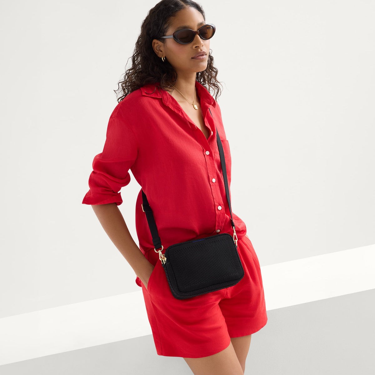 The Crossbody Camera Bag in Black Licorice Open-Knit | Rothys Bags