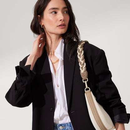 The Shoulder Strap in Cream and Cocoa Braid | Rothys Bags